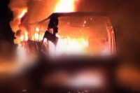 Private travels bus catches fire travelers escape