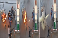Brave moment fire put off by lady at a petrol pump