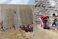 Watch man falls while trying to climb srinivasa sagara dam wall in karnataka