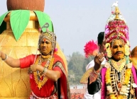 Folk artists perform during the 65th Republic Day Parade in Secunderabad Parade Grounds.
