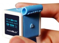 Music box: MP3 players like this Mobi-Blu model and Apple's iPod Shuffle are miniaturising all the time as memory gets cheaper and smaller.