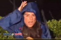Reporter struggles to report during hail storm