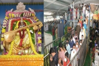 Durga devi atop indrakeeladri attired as saraswati devi on fifth day of dasara celebrations