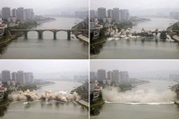 Incredible moment bridge is demolished in three seconds