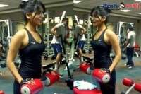 Samantha workouts in fitness center
