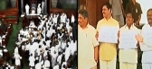 Tdp and congress mps samaikyandhra placards in parliament