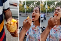 Viral video woman tries fire golgappa from an eatery in ahmedabad