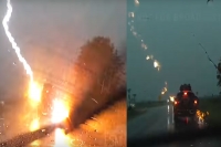 Car struck by lightning on highway in kansas all five safe