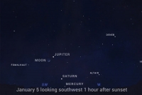 Itemvideos skywatching crescent moon only about 4 degrees away from jupiter