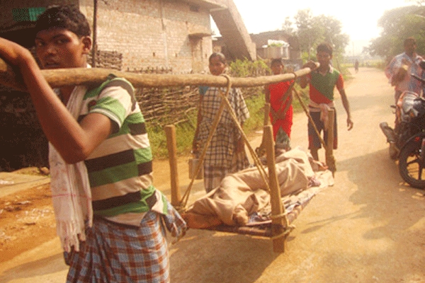 Patient bought carried from 50 kilometers for treatment on bed