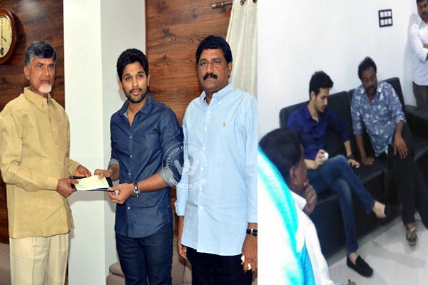 Allu arjun donates 25lakhs cheque to ap cm akhil condolance vv vinayak