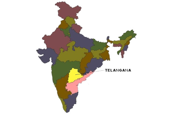 India map with telangana as separate state