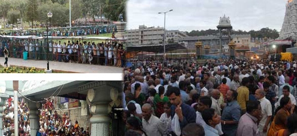 Heavy rush of devotees at tirumala tirupathi devastanam