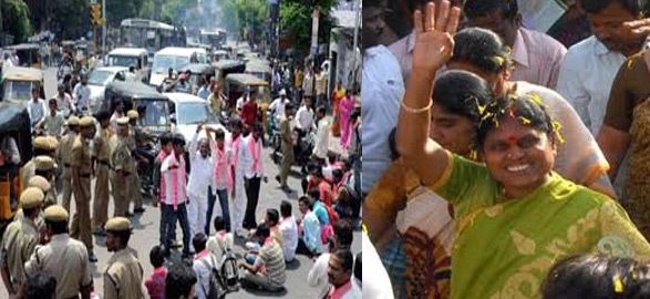 Jagan ysr telangana protesters attack on ys vijayamma