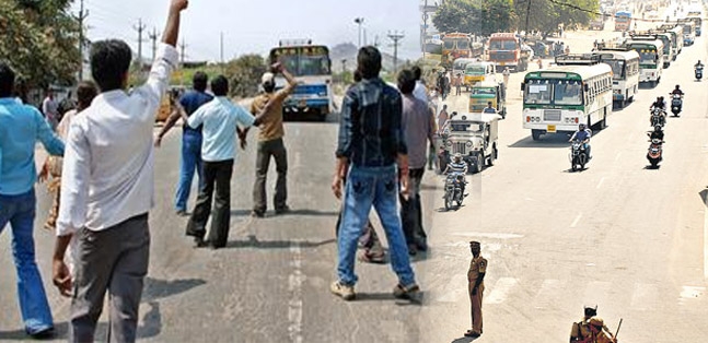 Telangana protest attacked to ys jagan buses